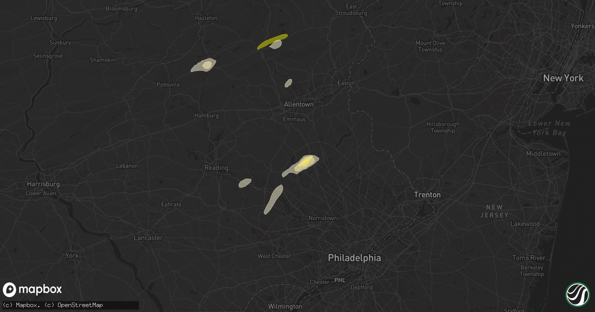 Hail map in Pennsburg, PA on July 25, 2023