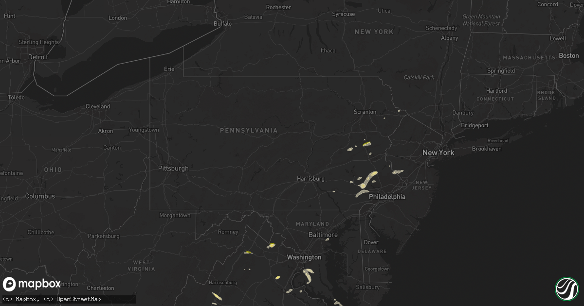Hail map in Pennsylvania on July 25, 2023