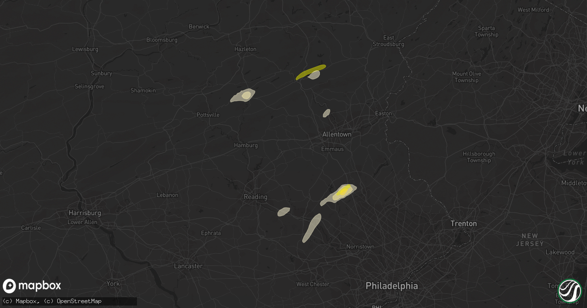 Hail map in Perkiomenville, PA on July 25, 2023