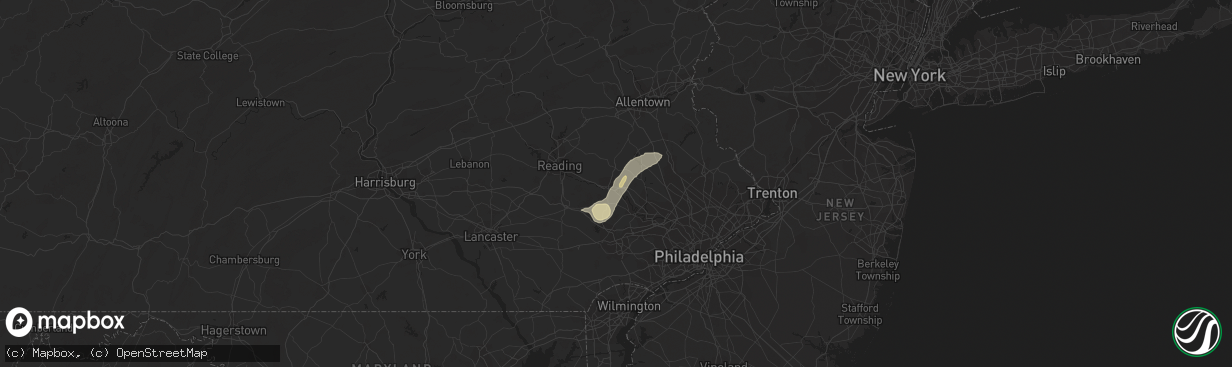 Hail map in Pottstown, PA on July 25, 2023