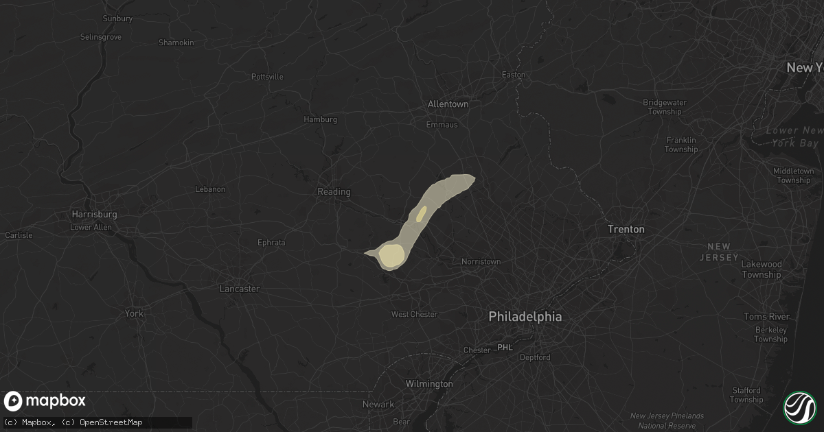 Hail map in Pottstown, PA on July 25, 2023