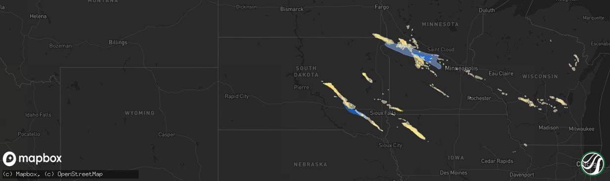 Hail map in South Dakota on July 25, 2023