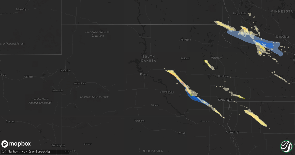 Hail map in South Dakota on July 25, 2023