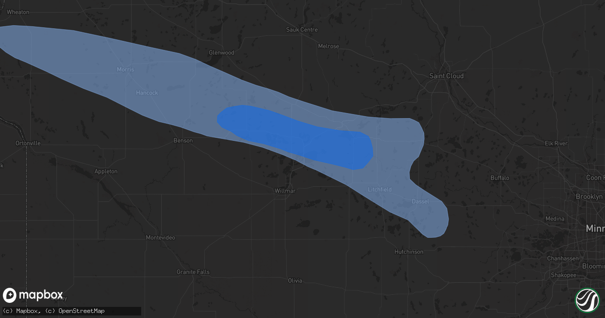 Hail map in Spicer, MN on July 25, 2023
