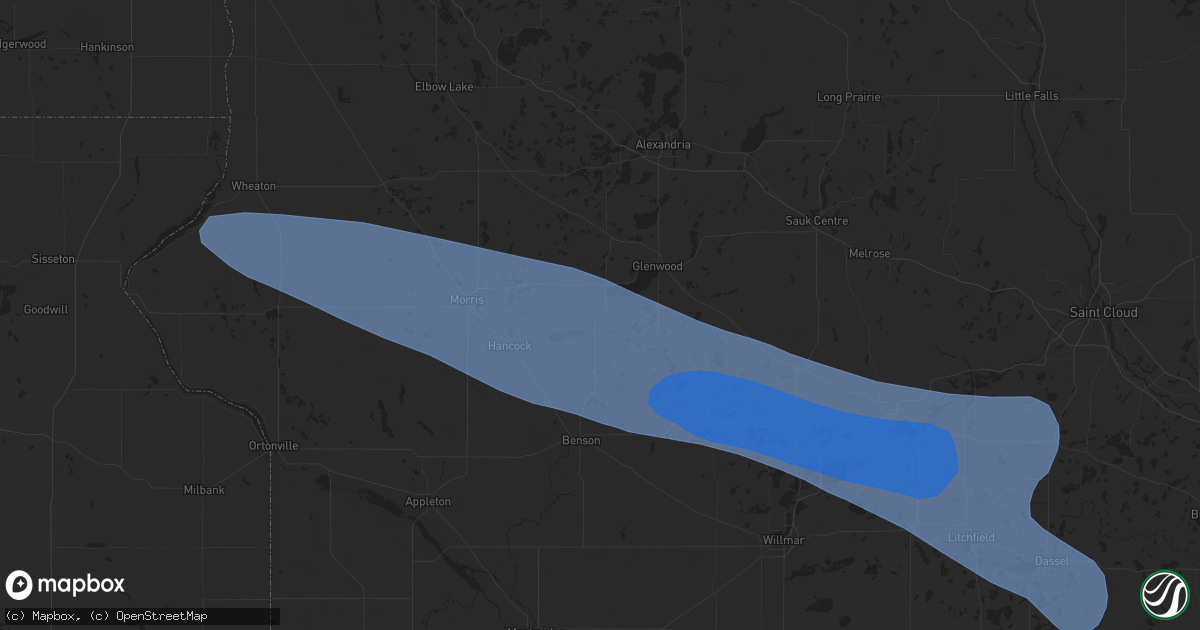 Hail map in Starbuck, MN on July 25, 2023