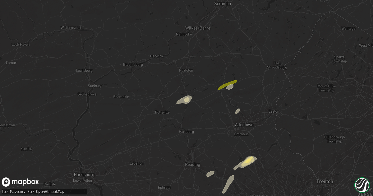 Hail map in Tamaqua, PA on July 25, 2023