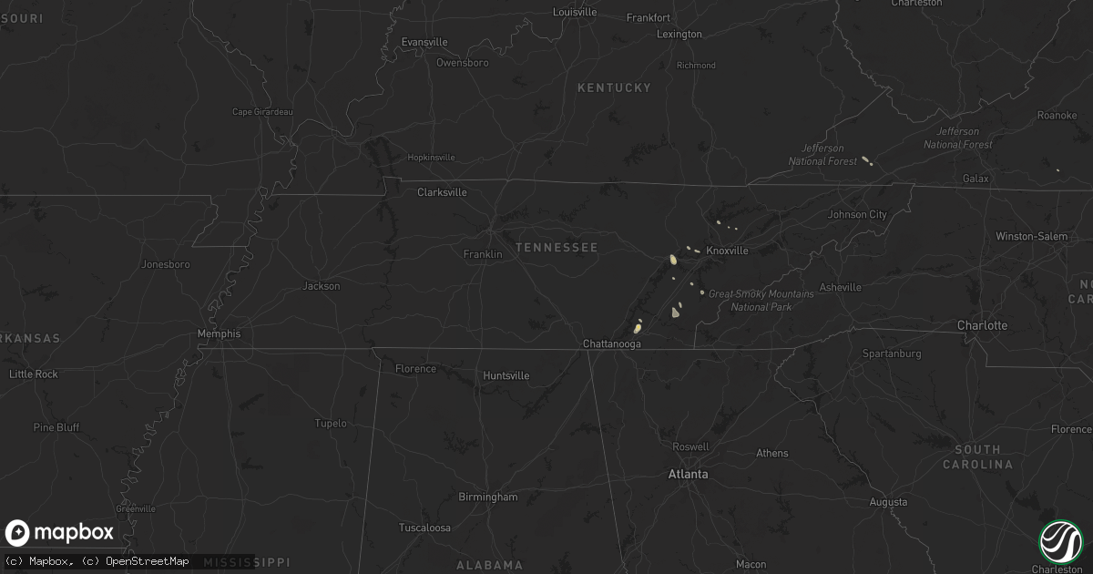 Hail map in Tennessee on July 25, 2023