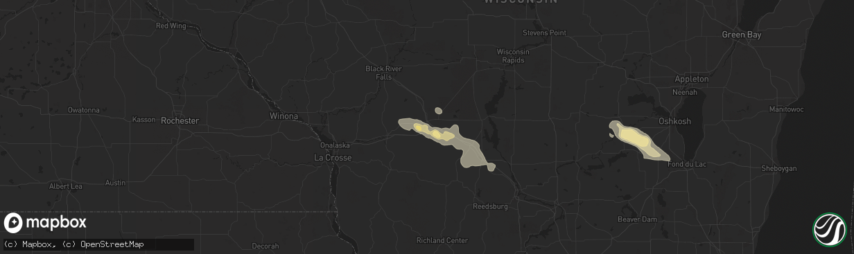 Hail map in Tomah, WI on July 25, 2023
