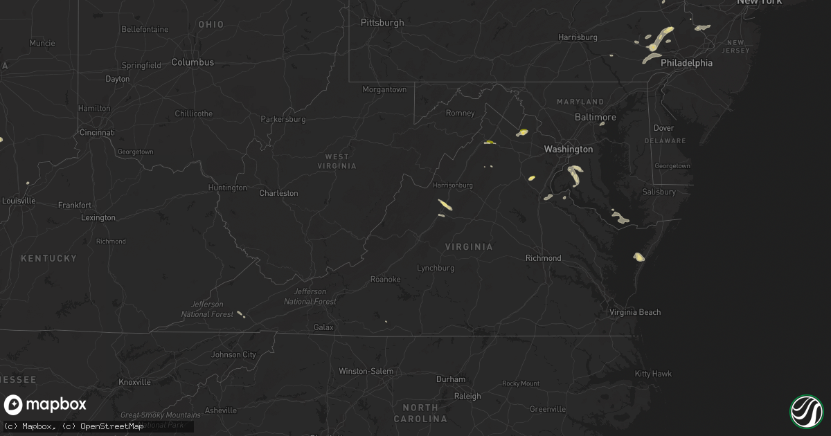 Hail map in Virginia on July 25, 2023
