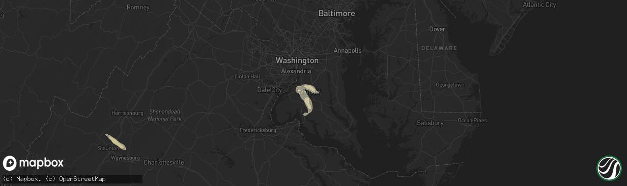 Hail map in Waldorf, MD on July 25, 2023
