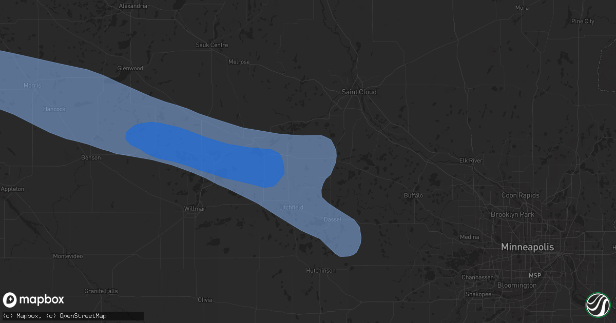 Hail map in Watkins, MN on July 25, 2023
