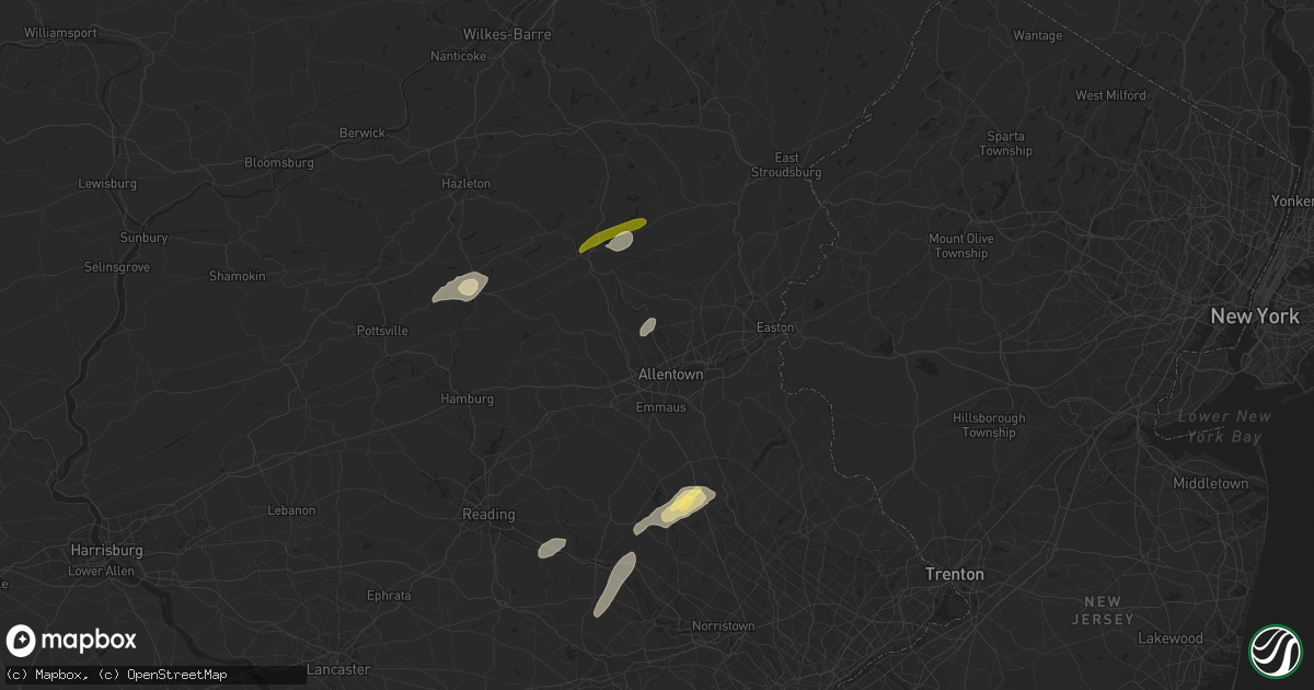 Hail map in Whitehall, PA on July 25, 2023