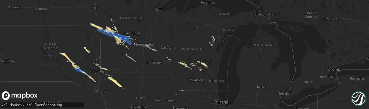 Hail map in Wisconsin on July 25, 2023