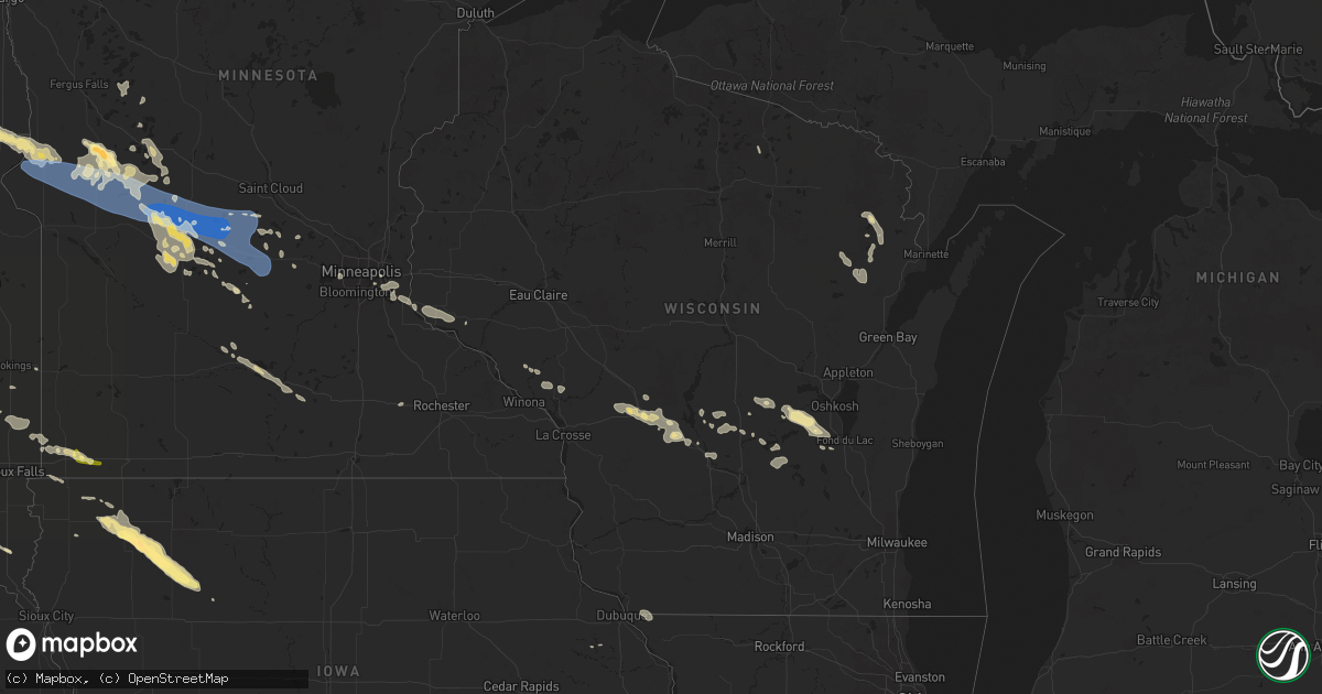 Hail map in Wisconsin on July 25, 2023
