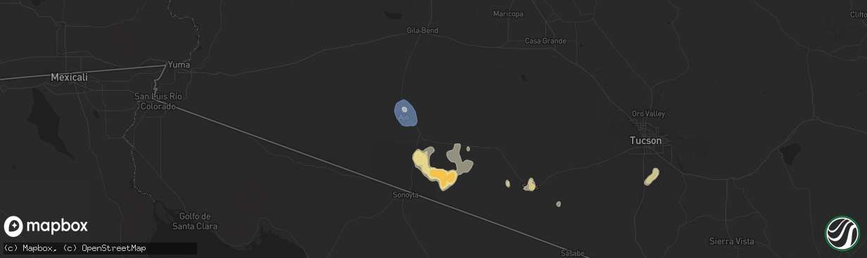 Hail map in Ajo, AZ on July 25, 2024