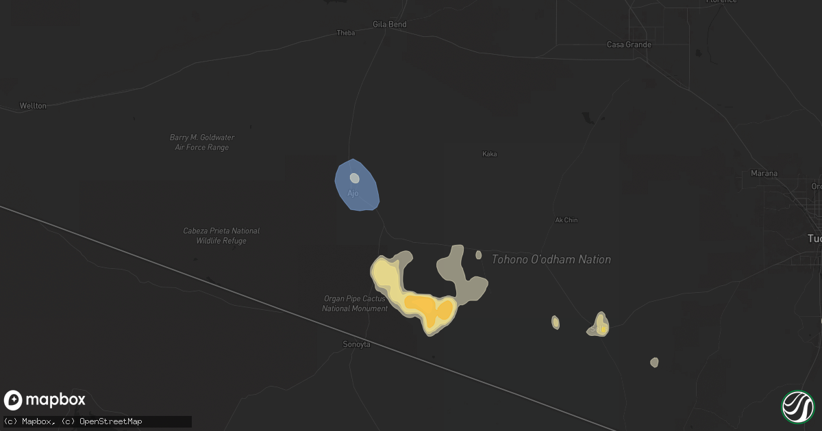 Hail map in Ajo, AZ on July 25, 2024