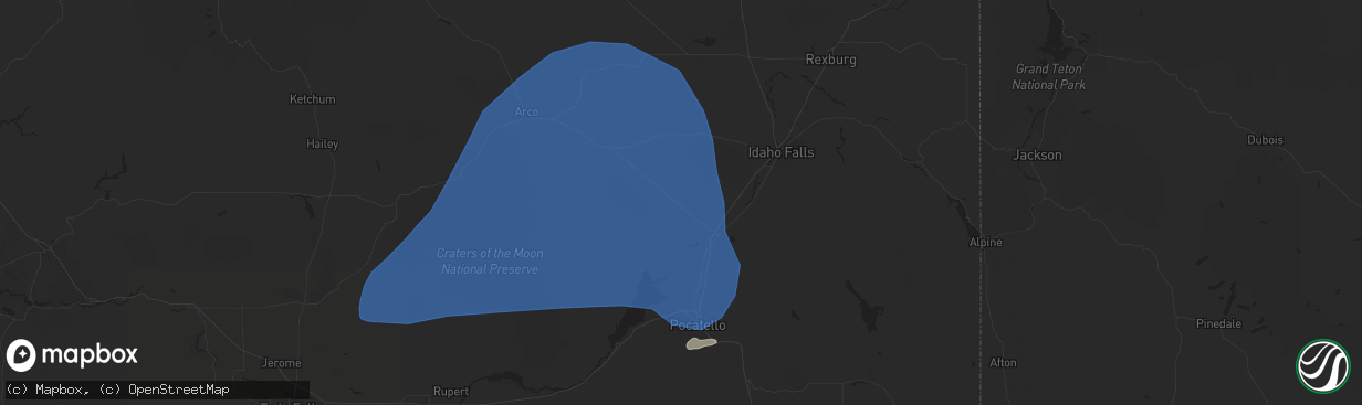 Hail map in Blackfoot, ID on July 25, 2024