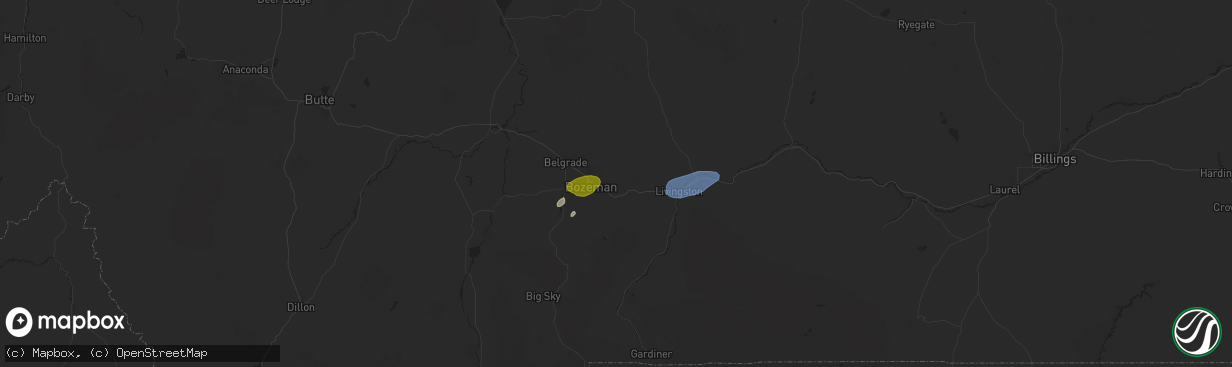 Hail map in Bozeman, MT on July 25, 2024