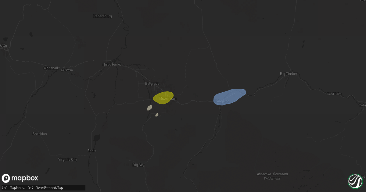 Hail map in Bozeman, MT on July 25, 2024