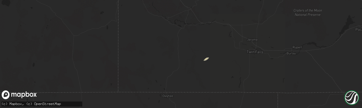 Hail map in Bruneau, ID on July 25, 2024