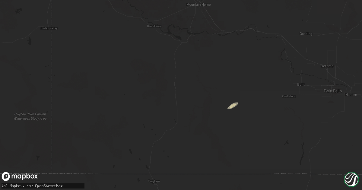Hail map in Bruneau, ID on July 25, 2024