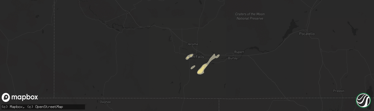 Hail map in Filer, ID on July 25, 2024