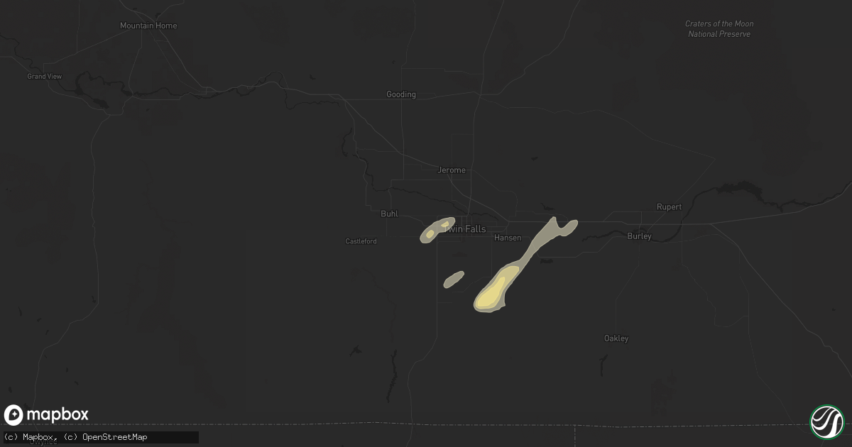 Hail map in Filer, ID on July 25, 2024