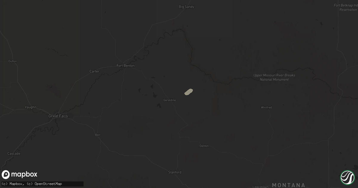 Hail map in Geraldine, MT on July 25, 2024