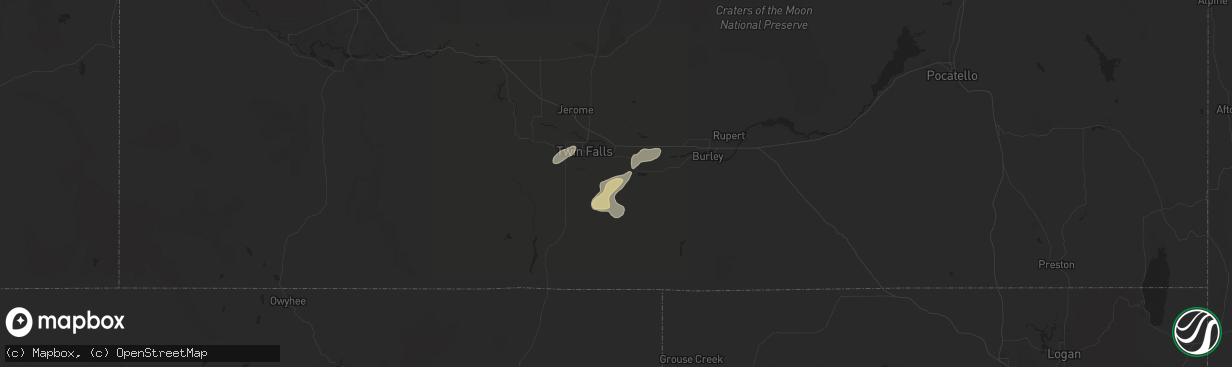 Hail map in Hansen, ID on July 25, 2024