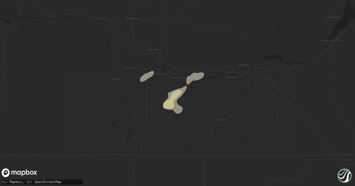Hail map in Hansen, ID on July 25, 2024