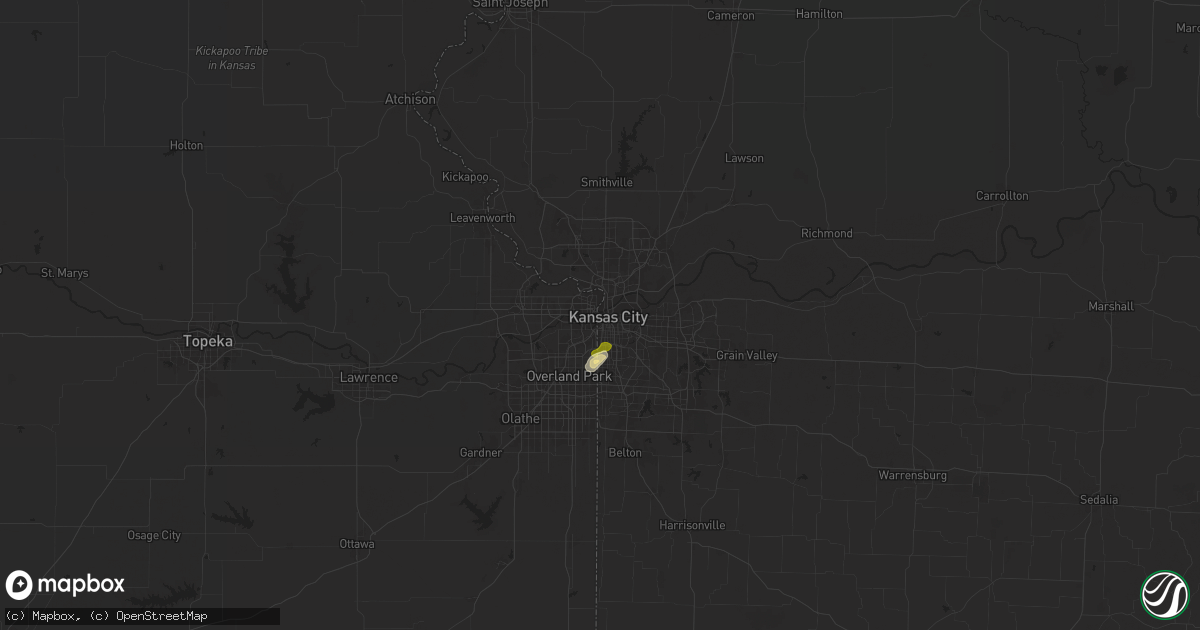 Hail map in Kansas City, MO on July 25, 2024