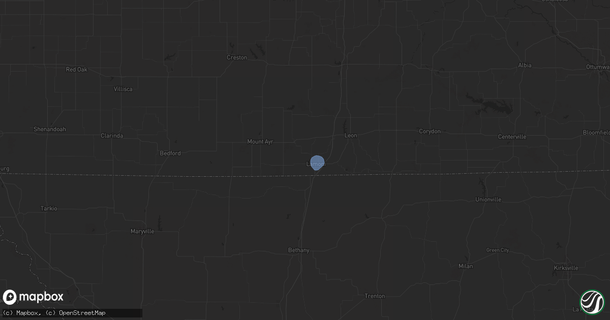 Hail map in Lamoni, IA on July 25, 2024