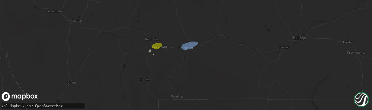 Hail map in Livingston, MT on July 25, 2024