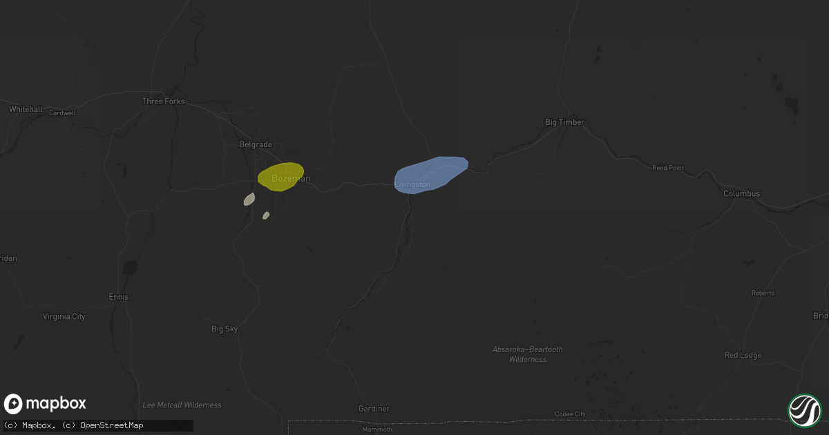 Hail map in Livingston, MT on July 25, 2024