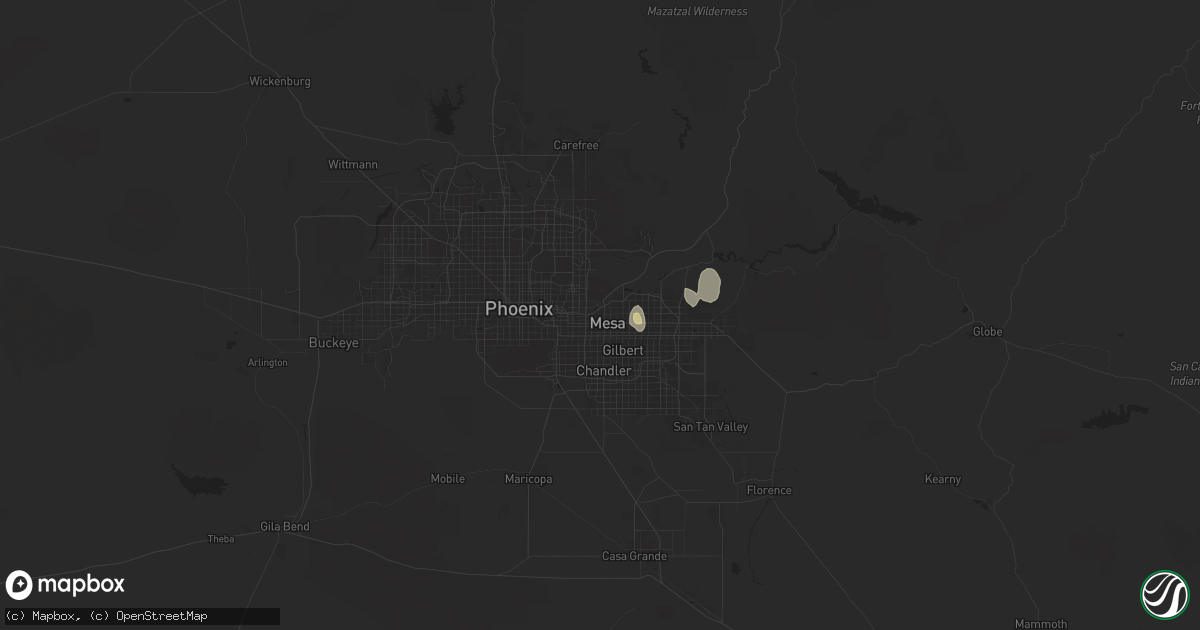 Hail map in Mesa, AZ on July 25, 2024