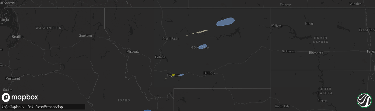 Hail map in Montana on July 25, 2024