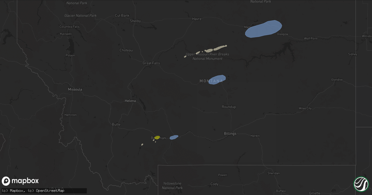 Hail map in Montana on July 25, 2024