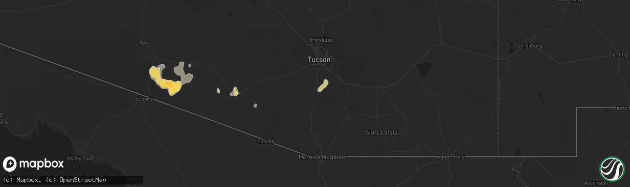 Hail map in Sahuarita, AZ on July 25, 2024