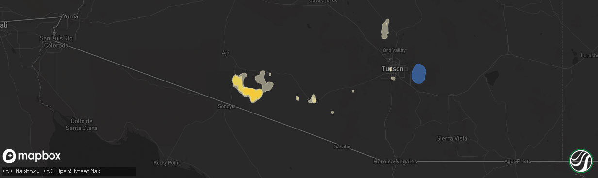 Hail map in Sells, AZ on July 25, 2024