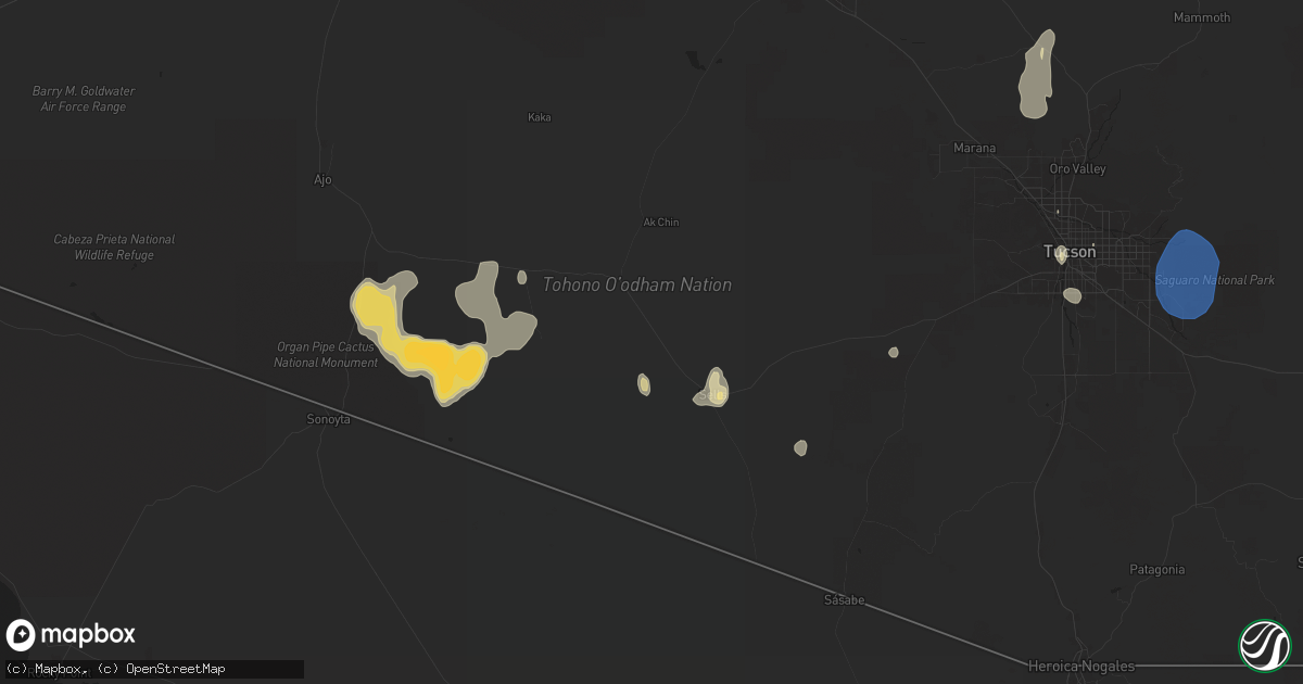 Hail map in Sells, AZ on July 25, 2024