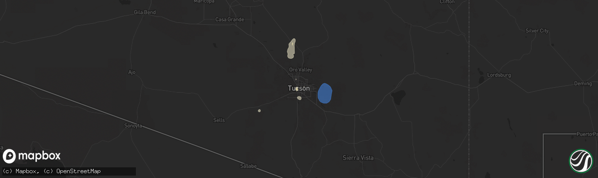 Hail map in Tucson, AZ on July 25, 2024