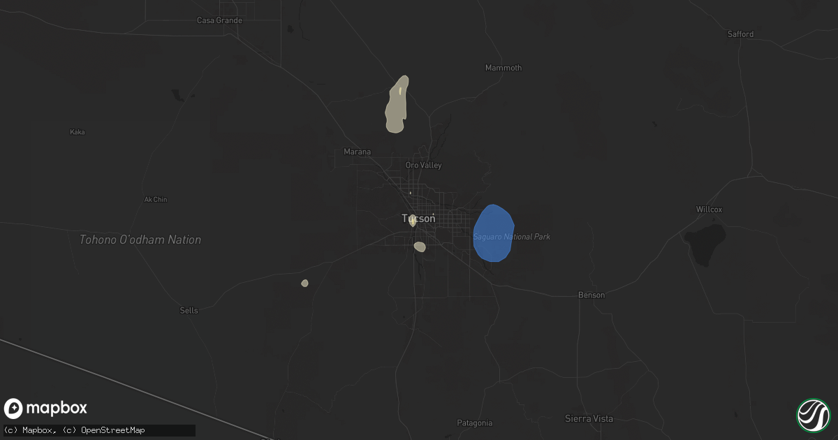 Hail map in Tucson, AZ on July 25, 2024