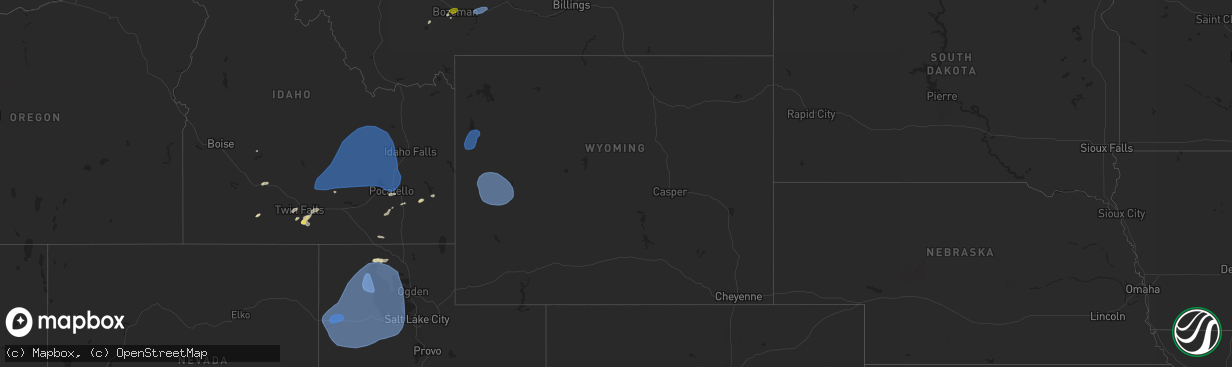 Hail map in Wyoming on July 25, 2024