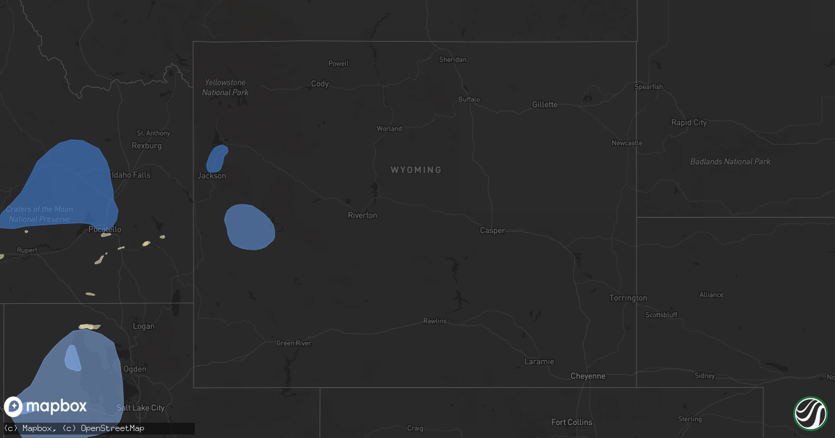 Hail map in Wyoming on July 25, 2024