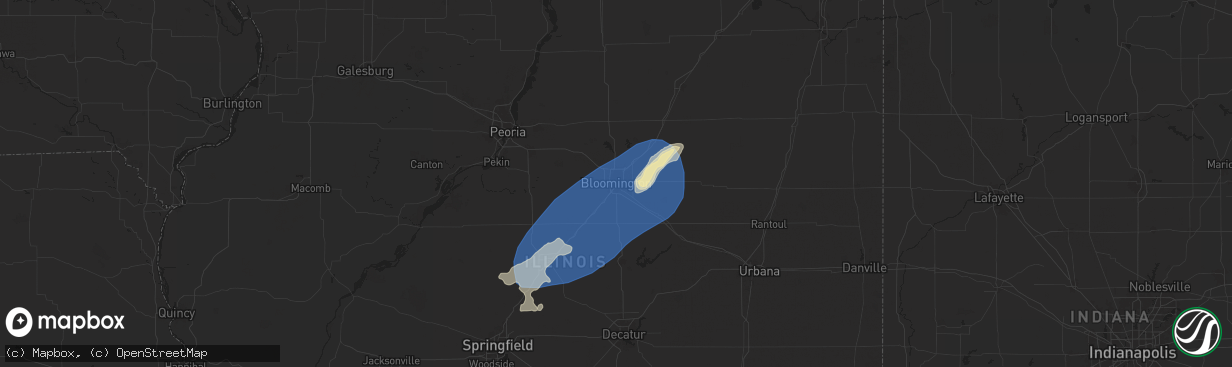 Hail map in Bloomington, IL on July 25, 2025