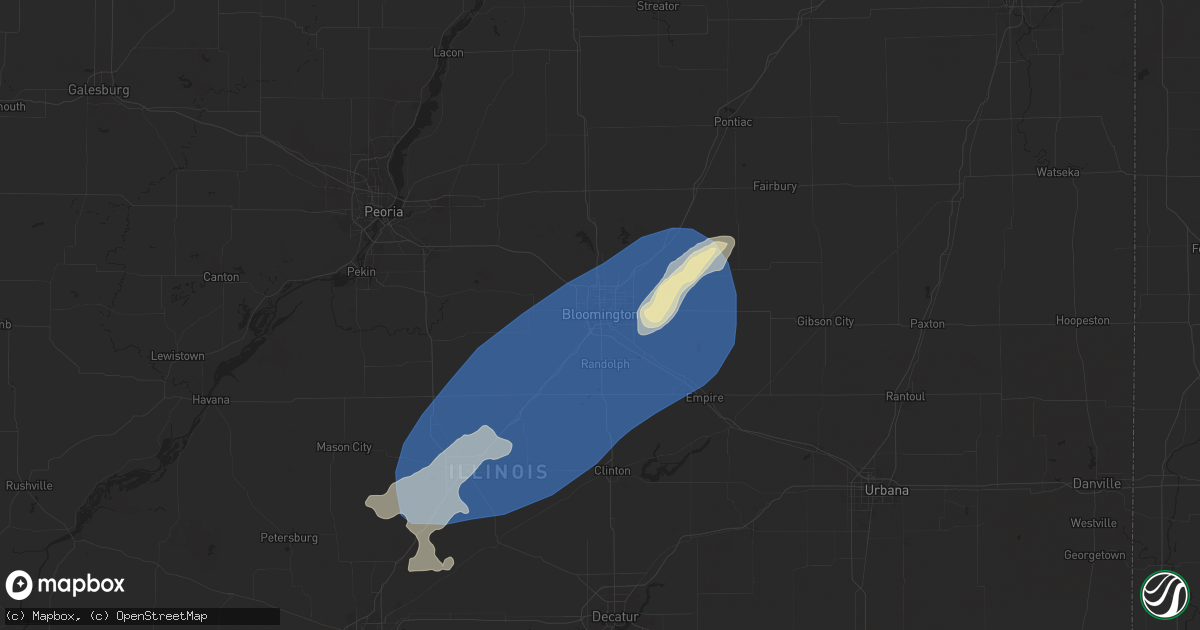 Hail map in Bloomington, IL on July 25, 2025