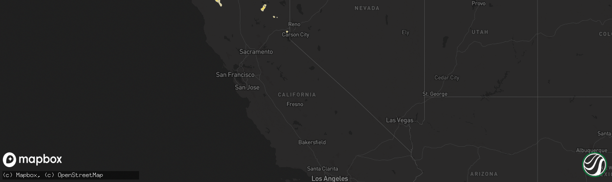Hail map in California on July 25, 2025