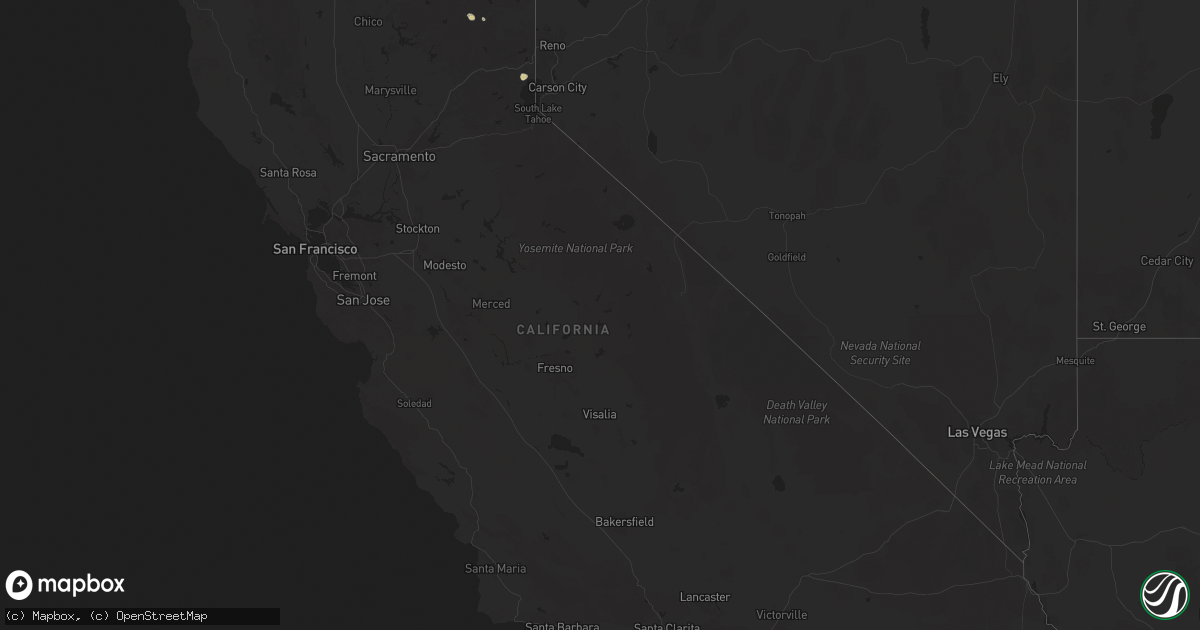 Hail map in California on July 25, 2025