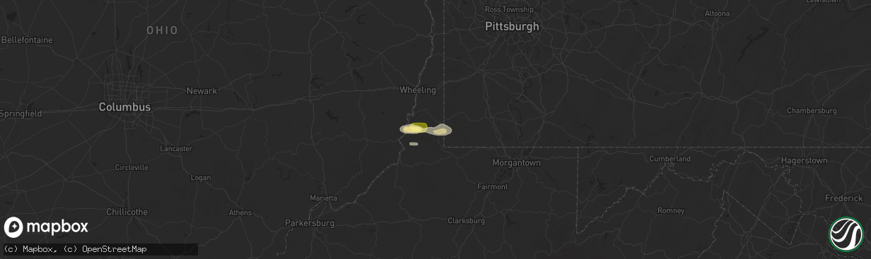 Hail map in Cameron, WV on July 25, 2025