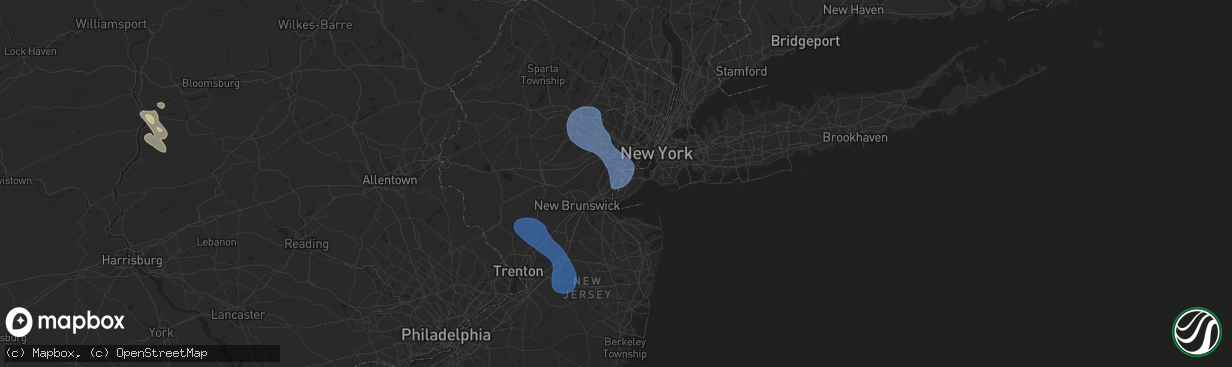 Hail map in Carteret, NJ on July 25, 2025